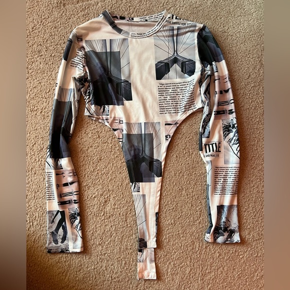 Newspaper Print Bodysuit - Picture 1 of 3